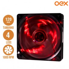 Cooler Fan para PC 12x12cm com 4 Leds 1000 RPM OEX F10 - Vermelho